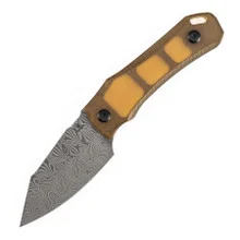 Tenable Loki Fixed Blade Knife Amber PEI/Ultem Handle Damascus Plain Edge G1058A2