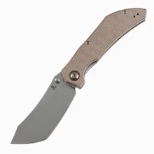 Tenable Tipper Folding Knife Brown Micarta Handle Nitro-V Cleaver Plain Edge Stonewash Finish B1079A3