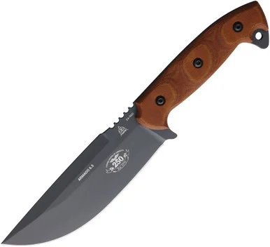 TOPS Armado 6.5 250th Anniversary Fixed Blade Knife TPARM250, 6.5" 1095 Carbon Steel Blade, Tan Canvas Micarta Handle