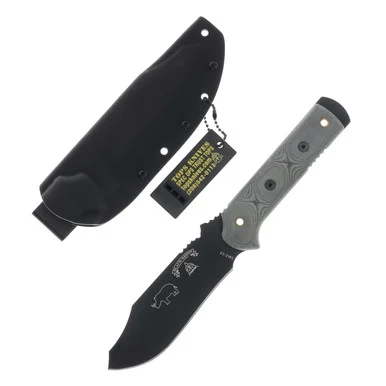 TOPS Knives Black Rhino Fixed Blade Knife 1095 Gray Linen Micarta TPBRM101