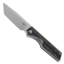 TwoSun Folding Knife Black/Yellow Titanium/Carbon Fiber Handle M390 Plain Edge TS436-M390-CF