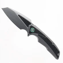 TwoSun Folding Knife Titanium/Carbon Fiber Handle 14C28N Plain Edge TS591-14C28N-CF