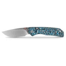 Vosteed Marten Folding Knife Blue Carbon Fiber Handle Satin 154CM Blade A1609