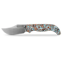 Vosteed Naga Folding Knife Canyon Current Bamboo Micarta Handle S35VN Clip Point Plain Edge Stonewash Finish A3908