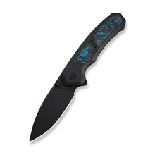 WE Corwyn Folding Knife Black/Blue Titanium/Carbon Fiber Handle M390 Plain Edge Black Stonewash Finish WE24088-1