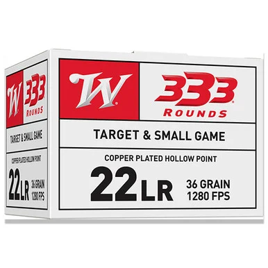 Winchester 22 LR Rifle Ammunition 333 Rounds Brass Rimfire 36 Grain Copper Plated HP 22LR333HP