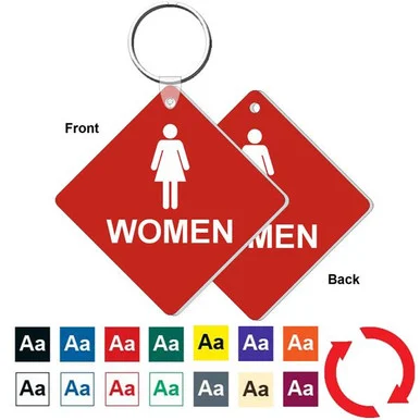 Womens Restroom Diamond Shape Double Sided Engraved Keyring