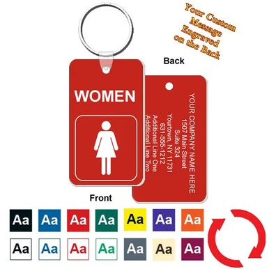 Womens Restroom Mini Engraved Key Tag with Custom Back