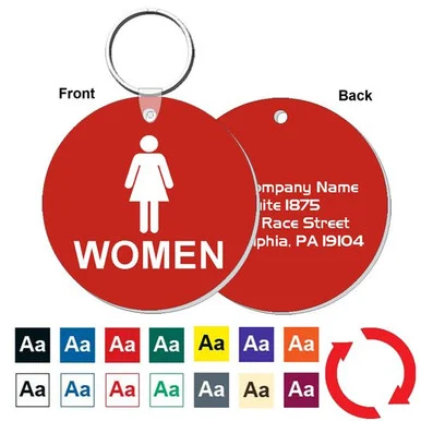 Womens Restroom Round Engraved Key Tag with Custom Back