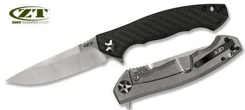 Zero Tolerance 0452CF Sinkevich Design - 4.1" Satin Finish Plain Edge S35VN Blade - Carbon Fiber/Titanium Handle