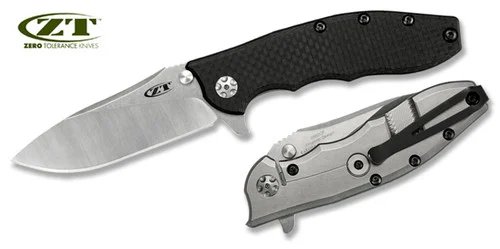 Zero Tolerance 0562CF Hinderer Design Flipper - 3.5" Plain Edge Satin Finish CPM-20CV Blade - Carbon Fiber/Titanium Handle